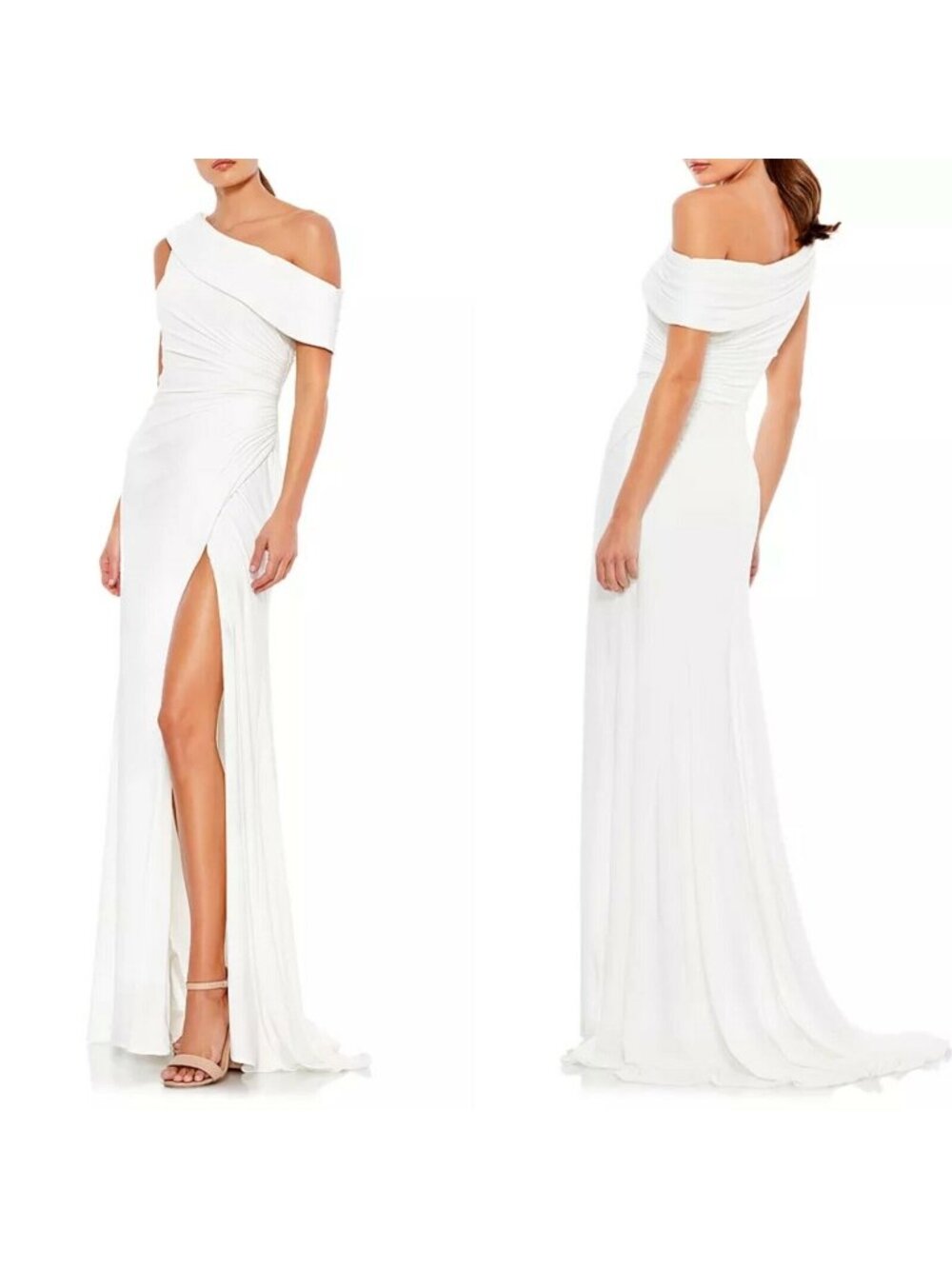 🆕IEENA for Mac Duggal One Shoulder Stretch Jersey Gown Dress White 4